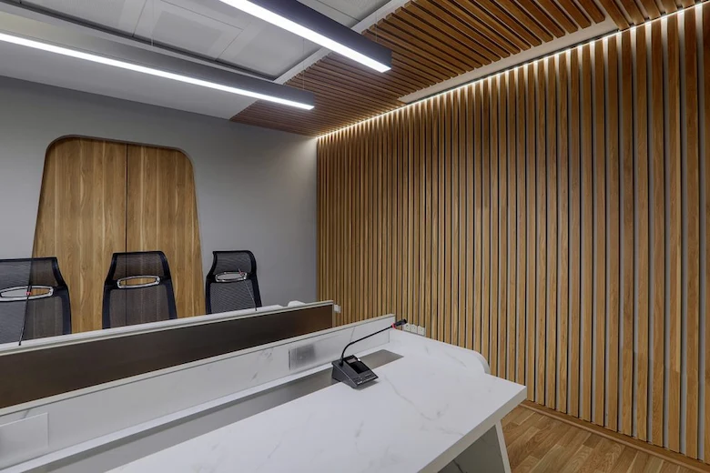 تصویری از دیوارپوش آکوستیک چوبی - a picture of wooden acoustic wall covering